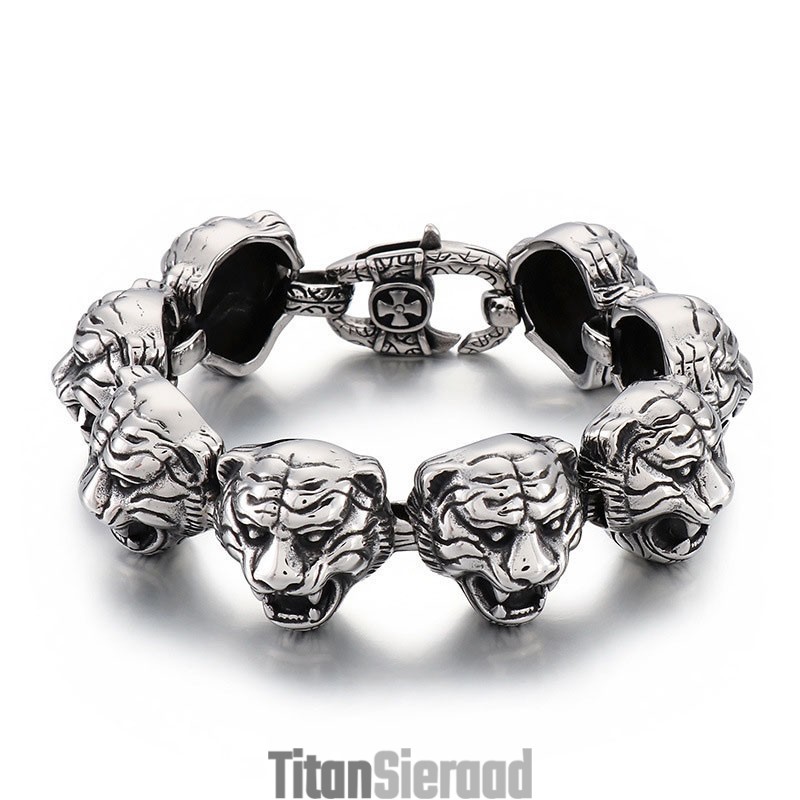 Coole Mode Tijgerkop Kruis Bloem Sluiting Titanium Armband Voor Mannen Coole Mode Tijgerkop Kruis Bloem Sluiting Titanium Armband Voor Mannen