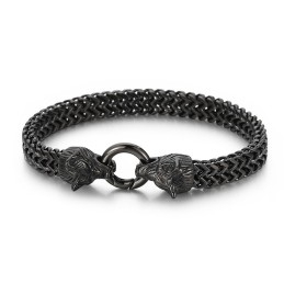 Coole Rock Hiphop Stijl Dubbele Wolfkop Titanium Armband Voor Mannen