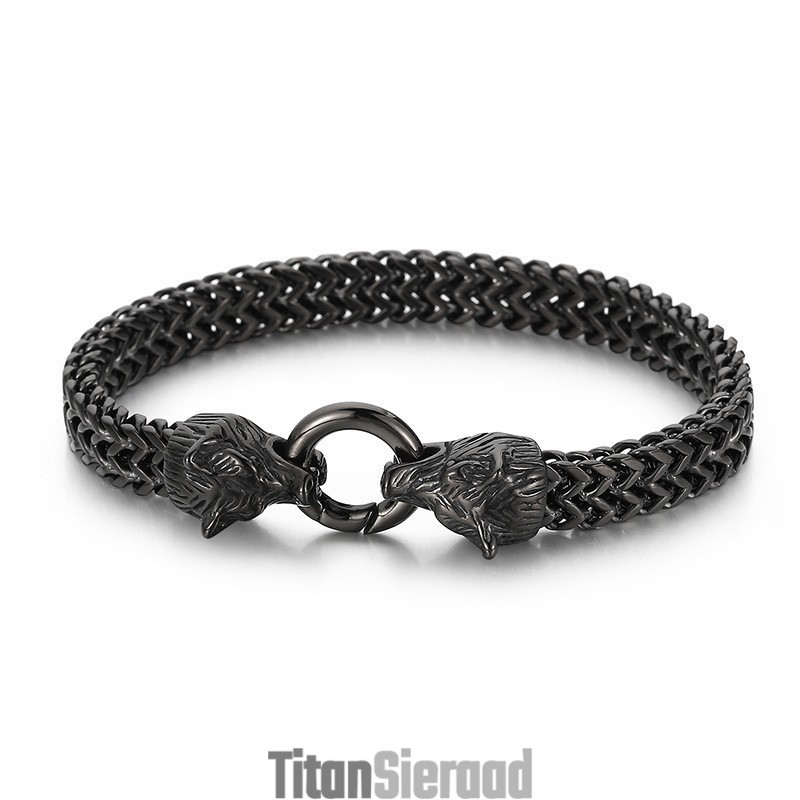 Coole Rock Hiphop Stijl Dubbele Wolfkop Titanium Armband Voor Mannen Coole Rock Hiphop Stijl Dubbele Wolfkop Titanium Armband Voor Mannen