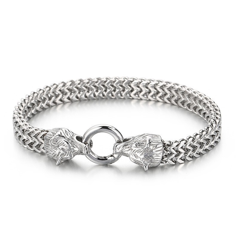 Mode Rock Hip-Hop Stijl Dubbele Wolfkop Titanium Herenarmband Mode Rock Hip-Hop Stijl Dubbele Wolfkop Titanium Herenarmband