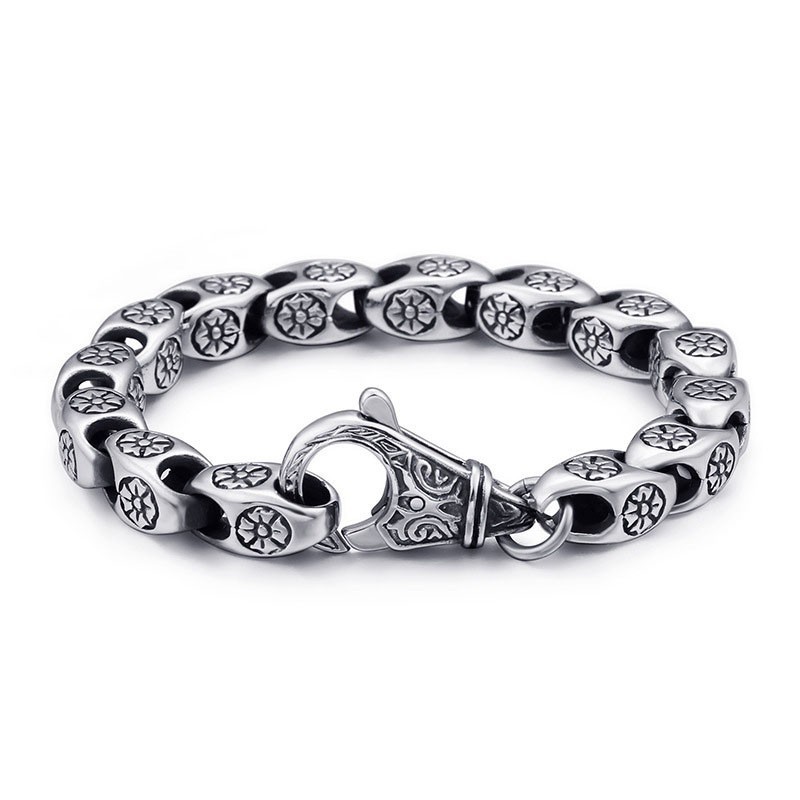 Titanium Retro Sieraden Coole Bloem Holle Chique Titanium Armband Voor Heren