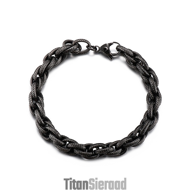 Retro Zwarte Stippenpatroon Hiphop Dikke Gedraaide Titanium Armband Voor Heren Retro Zwarte Stippenpatroon Hiphop Dikke Gedraaide Titanium Armband Voor Heren