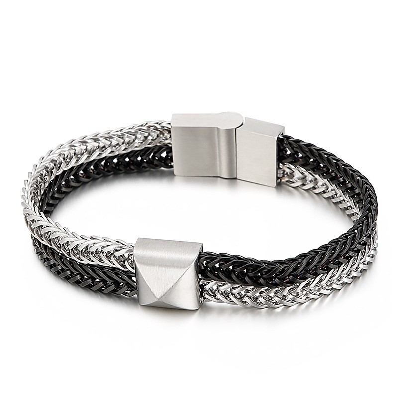 Tide Hip-Hop Dubbellaags Kleurrijke Keel Geweven Ketting Titanium Herenarmband Tide Hip-Hop Dubbellaags Kleurrijke Keel Geweven Ketting Titanium Herenarmband