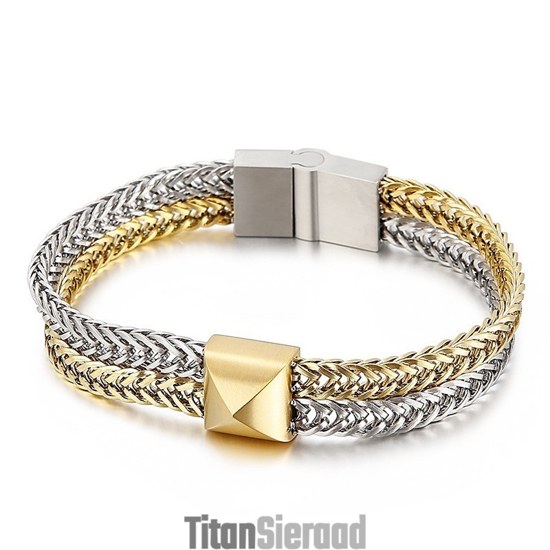 Hipster Hip-Hop Dubbellaags Kleurblokkerend Keel Geweven Ketting Titanium Herenarmband Hipster Hip-Hop Dubbellaags Kleurblokkerend Keel Geweven Ketting Titanium Herenarmband