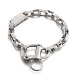 Retro Zwarte Vierkante Gestreepte Sleutelhanger Heren Titanium Armband