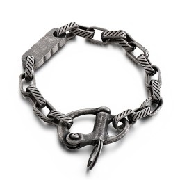Vintage Zwarte Vierkante Gestreepte Sleutelhanger Heren Titanium Armband