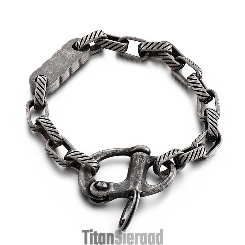Vintage Zwarte Vierkante Gestreepte Sleutelhanger Heren Titanium Armband Vintage Zwarte Vierkante Gestreepte Sleutelhanger Heren Titanium Armband