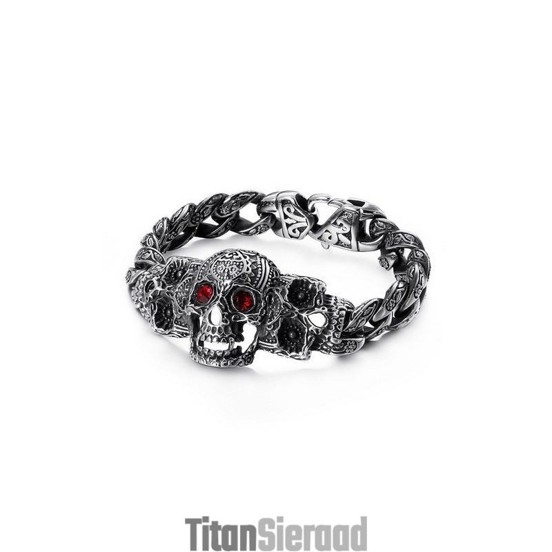 Coole Schedelkruis Met Zirkonia Titanium Armband