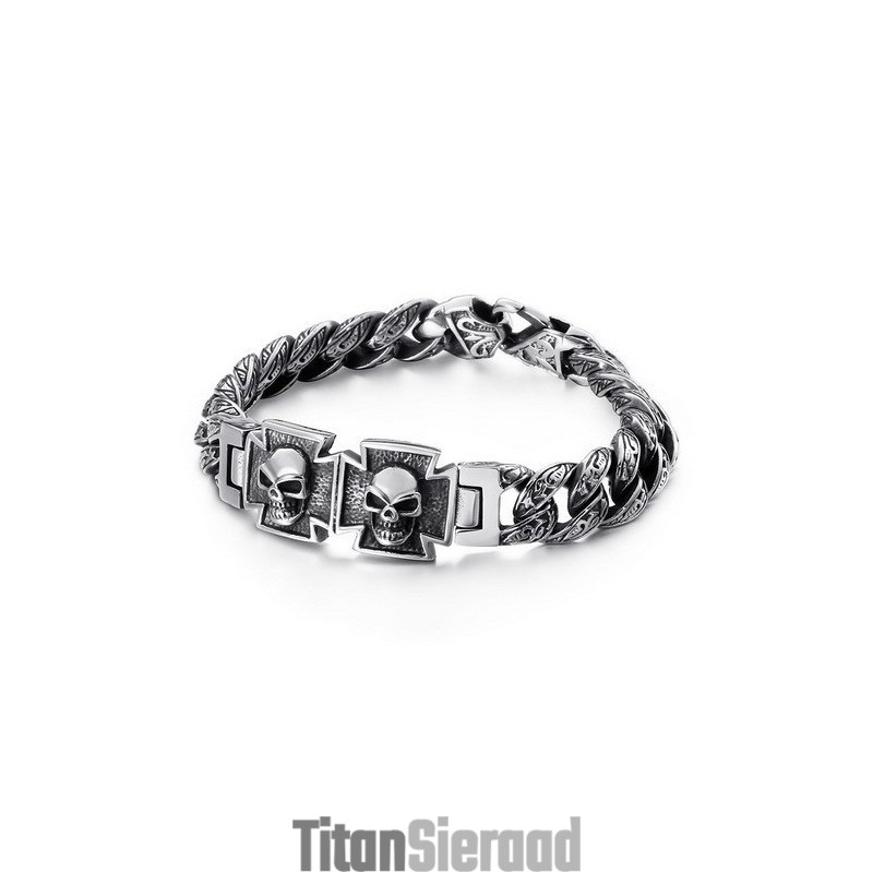 Coole Schedelkruis Met Zirkonia Titanium Armband