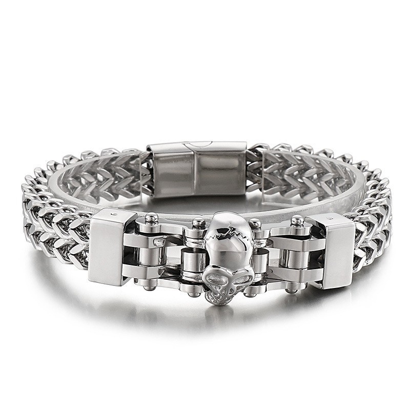 Coole Hip Hop Skull Titanium Armband Voor Heren