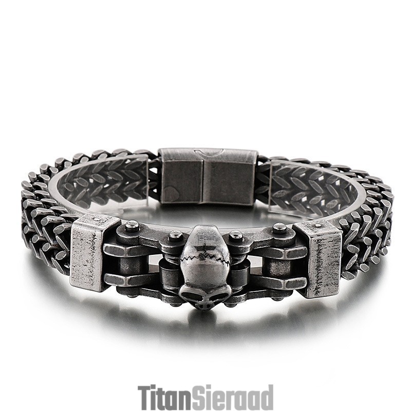 Coole Hip Hop Skull Titanium Armband Voor Heren