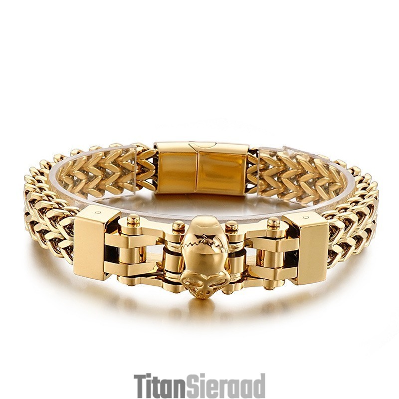 Coole Hip Hop Skull Titanium Armband Voor Heren