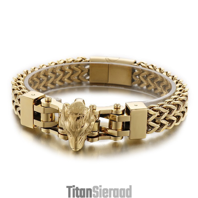 Coole Hiphop Titanium Herenarmband Met Wolvenkop