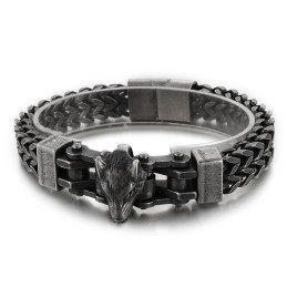 Coole Hiphop Titanium Armband Voor Heren Met Wolvenkopplating
