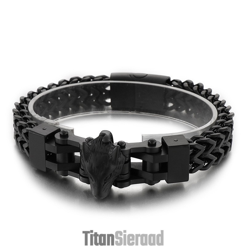 Trendy Hiphop Titanium Armband Voor Heren Met Wolvenkopplating Trendy Hiphop Titanium Armband Voor Heren Met Wolvenkopplating