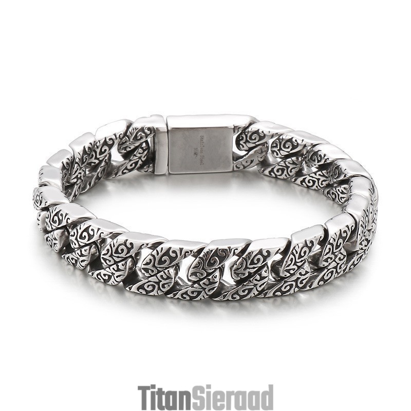 Vintage Nieuwe Stijl Coole Bloemen Heren Titanium Armband