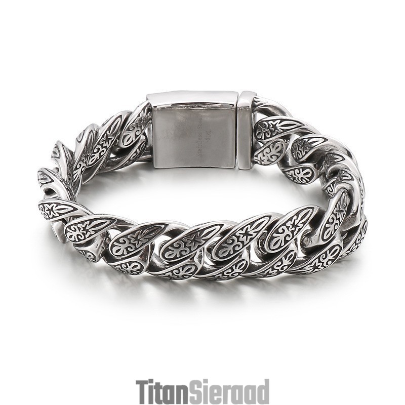 Vintage Nieuwe Sieraden Coole Bloemen Heren Titanium Armband