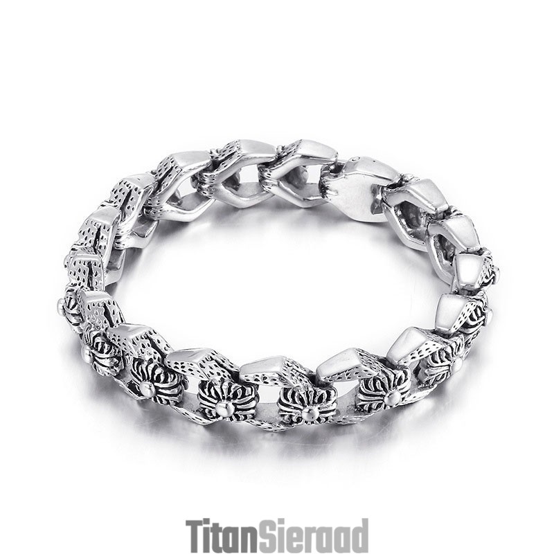 Retro Pop Cool Rock Hip Hop Stijl Bloemen Heren Titanium Armband