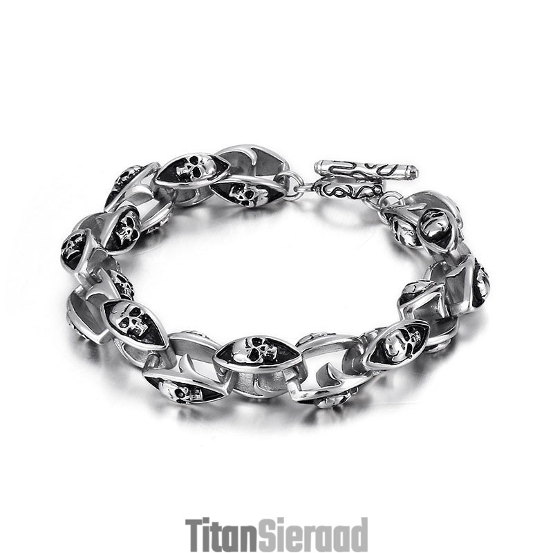 Rock Hip Hop Stijl Titanium Sieraden Coole Dubbele Schedel Heren Titanium Armband Rock Hip Hop Stijl Titanium Sieraden Coole Dubbele Schedel Heren Titanium Armband