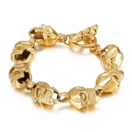 Chique Gouden Schedel Heren Titanium Armband