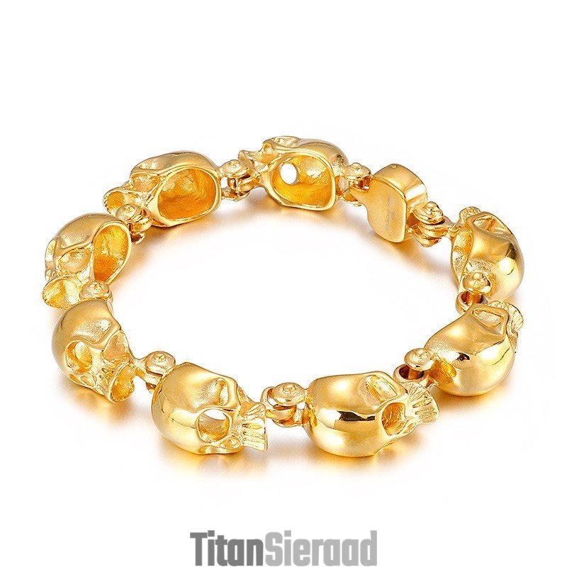 Chique Gouden Schedel Titanium Armband Voor Heren Chique Gouden Schedel Titanium Armband Voor Heren