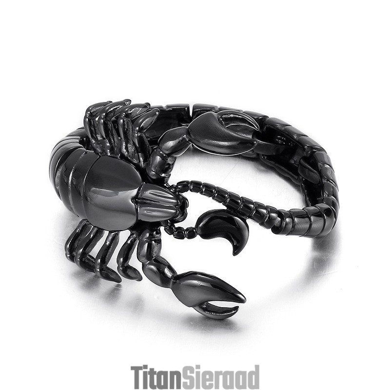 Coole Zwarte Schorpioen Titanium Armband Voor Heren Coole Zwarte Schorpioen Titanium Armband Voor Heren