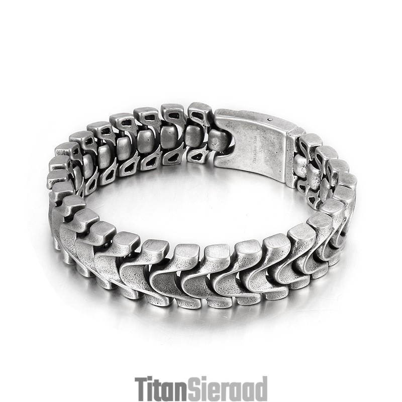 Vintage Stoere Heren Titanium Armband Met Drakenbot