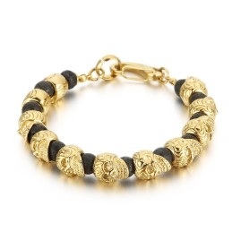 Titanium Schedel Armband Heren Tijgeroog Vulkanische Steen Armband