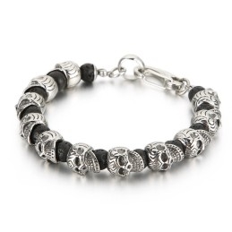 Titanium Schedel Armband Tijgeroog Vulkanische Steen Heren Armband Armband