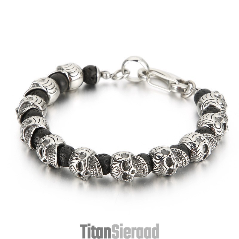 Titanium Schedel Armband Tijgeroog Vulkanische Steen Heren Armband Armband Titanium Schedel Armband Tijgeroog Vulkanische Steen Heren Armband Armband