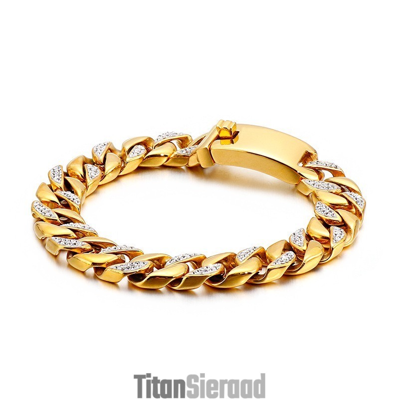 Hip Hop Hip Hop Stijl Sieraden 19K Gouden Heren Titanium Armband Met Diamanten Hip Hop Hip Hop Stijl Sieraden 19K Gouden Heren Titanium Armband Met Diamanten