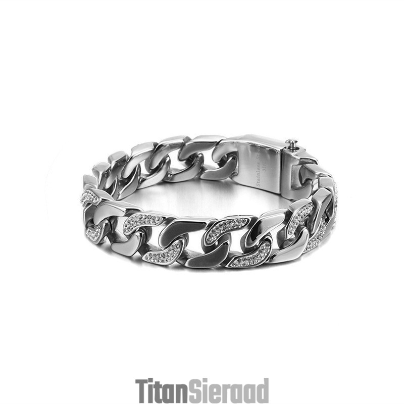 Titanium Herenarmband Met Diamanten En Overdreven Hiphop
