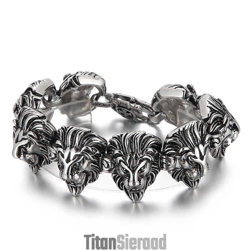 Alternatieve Titanium Armband Met Wilde Dieren Leeuwenkop Alternatieve Titanium Armband Met Wilde Dieren Leeuwenkop