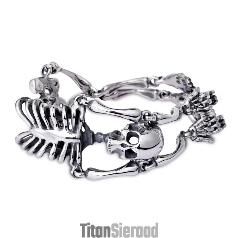 Vintage Overdreven Schedel En Botten Titanium Armband Voor Heren Vintage Overdreven Schedel En Botten Titanium Armband Voor Heren