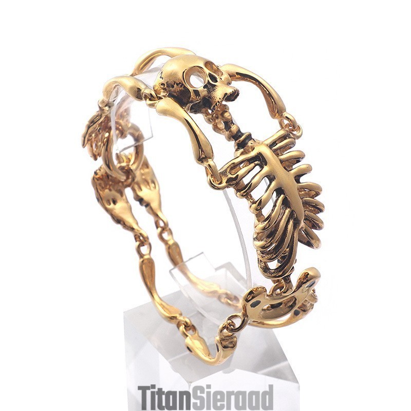 Vintage Overdreven Schedel En Botten Titanium Armband Voor Heren