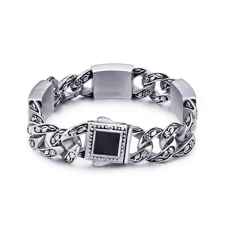 Vintage Heren Titanium Armband In Hiphopstijl Met Bloemenpatroon En Diamanten Sluiting