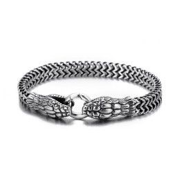 Vintage Cool Fashion Dubbelkoppige Slang Titanium Armband Voor Heren