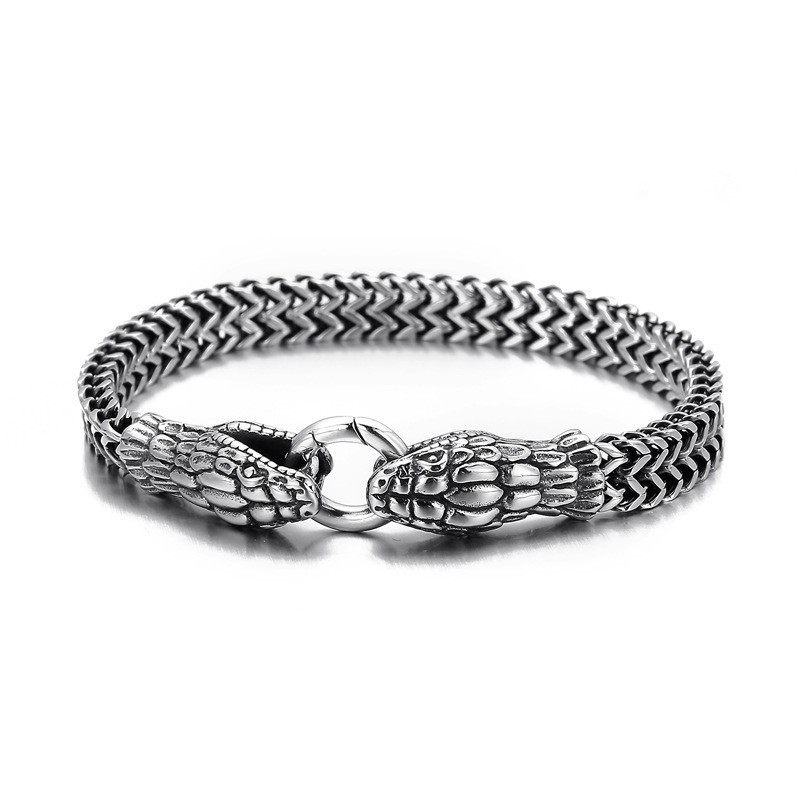 Vintage Cool Fashion Dubbelkoppige Slang Titanium Armband Voor Heren