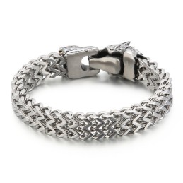 Coole Wolf Head Double Casting Titanium Armband Voor Heren