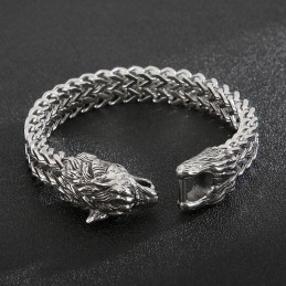 Coole Wolf Head Double Casting Titanium Armband Voor Heren