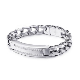 Heren Titanium Vintage Kielarmband Met Witte Stenen