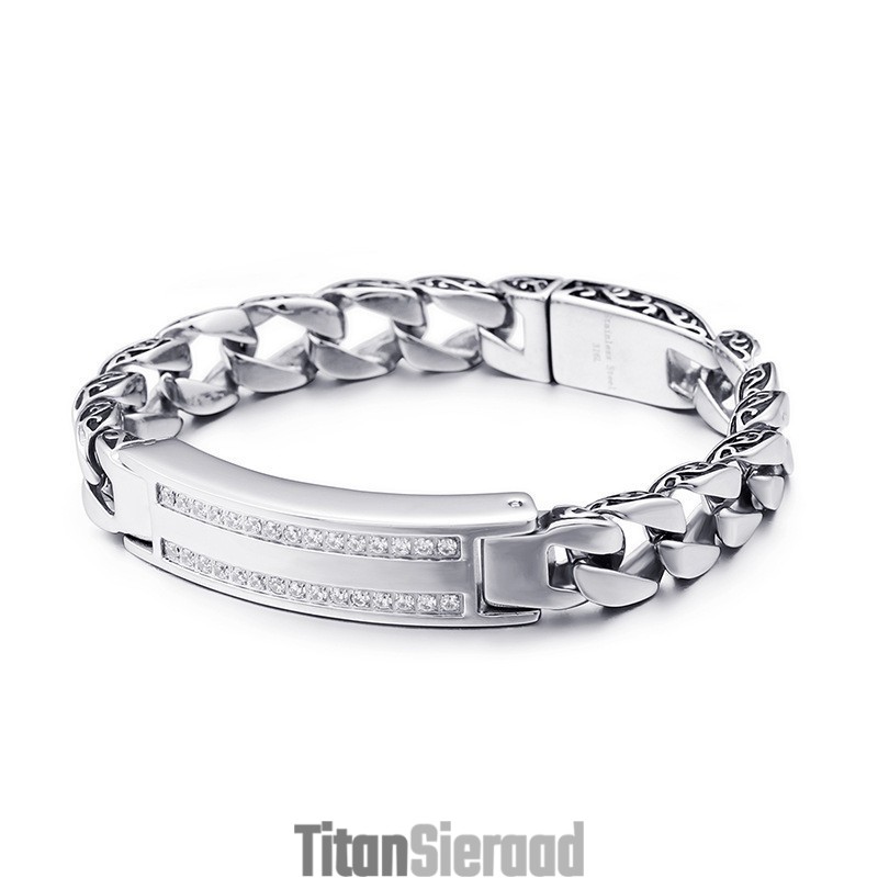 Heren Titanium Vintage Kielarmband Met Witte Stenen