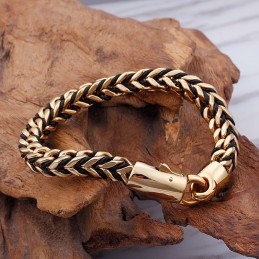 New Wave Retro Leren Gevlochten Touw Titanium Armband