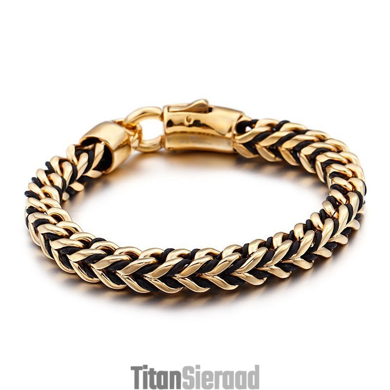 New Wave Retro Leren Gevlochten Touw Titanium Armband New Wave Retro Leren Gevlochten Touw Titanium Armband