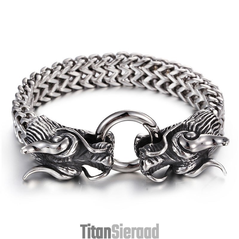 Heren Armband Met Meerdere Lagen, Coole Dubbele Draak, Heren Armband Met Kraansluiting