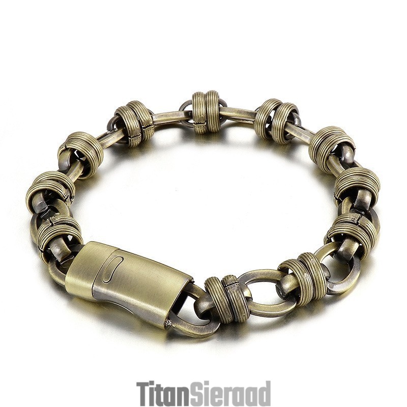 Vintage Bronzen Ovale Titanium Herenarmband