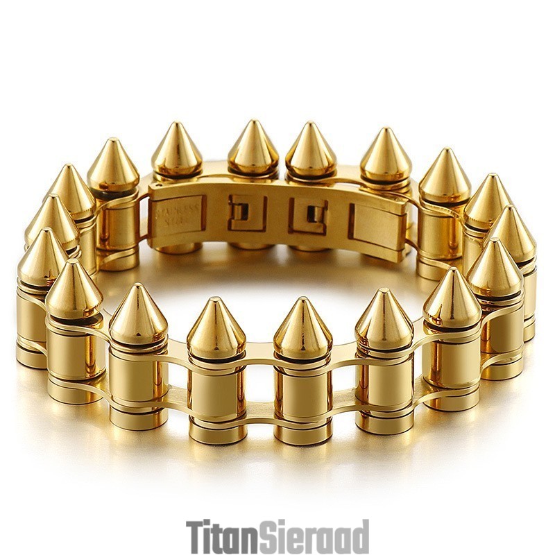 Mode Bullet Head Titanium Biker Armband Voor Heren