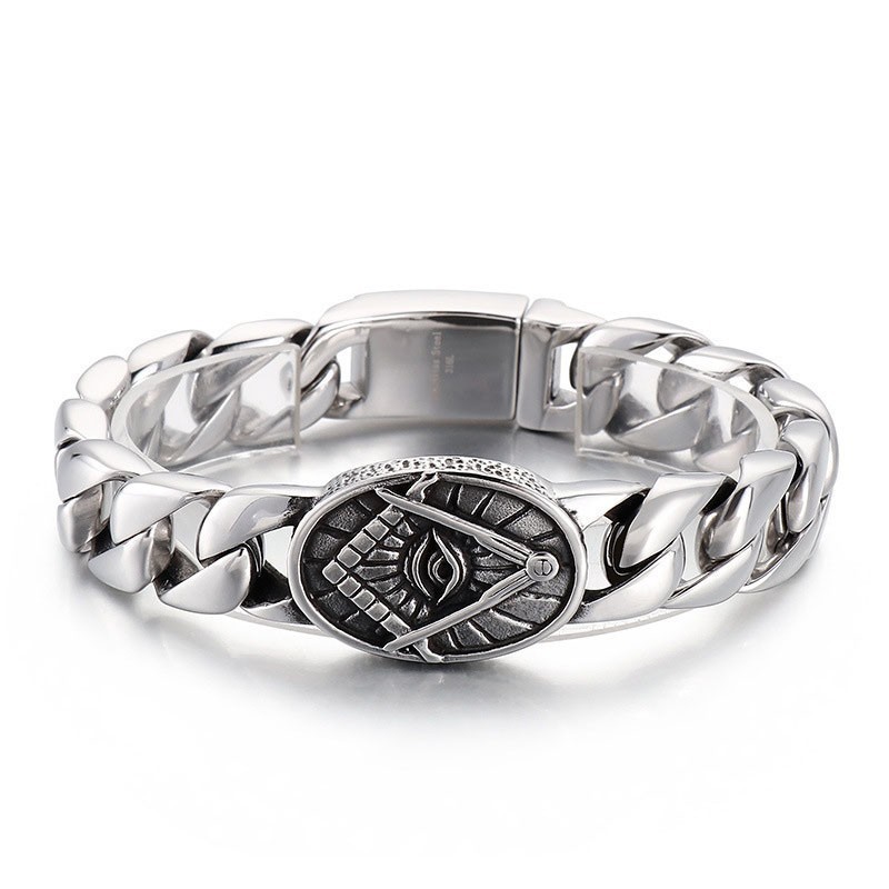 Vintage Chique Stijl Ronde Plaat Maçonnieke Titanium Armband Voor Heren