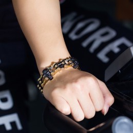 Rock Hip-Hop Gegalvaniseerde Tweekleurige Schedel Titanium Heren Bikerarmband