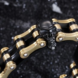Rock Hip-Hop Gegalvaniseerde Tweekleurige Schedel Titanium Heren Bikerarmband